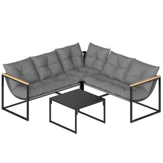 Outsunny 4 Piece Garden Furniture Set with Thick Cushions and Coffee Table, Patio Conversation Set for Porch, Balcony, Deck, Grey 