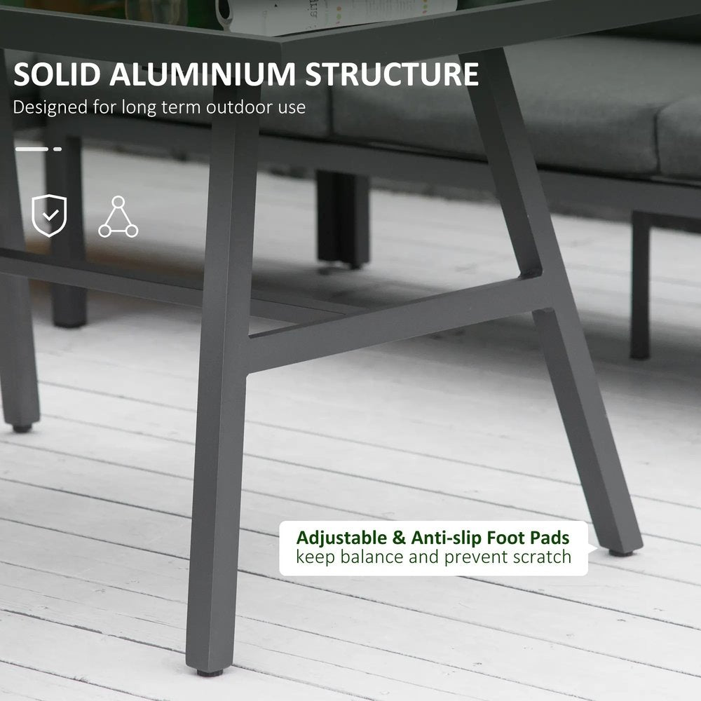 Outsunny 4 Piece L-shaped Garden Furniture Set 8-Seater Aluminium Outdoor Dining Set Conversation Sofa Set w/ Bench, Dining Table & Cushions, Grey 5