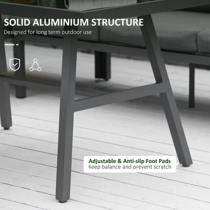 Outsunny 4 Piece L-shaped Garden Furniture Set 8-Seater Aluminium Outdoor Dining Set Conversation Sofa Set w/ Bench, Dining Table & Cushions, Grey 5