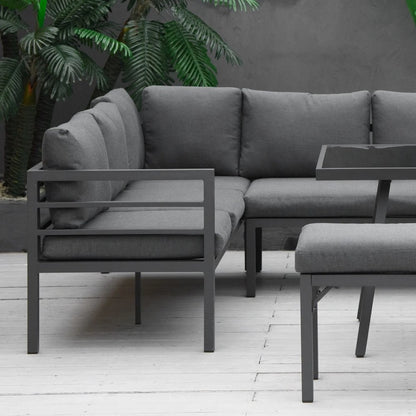 Outsunny 4 Piece L-shaped Garden Furniture Set 8-Seater Aluminium Outdoor Dining Set Conversation Sofa Set w/ Bench, Dining Table & Cushions, Grey 7