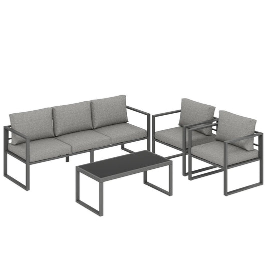 Outsunny 4 Piece Outdoor Garden Furniture Set, Patio Furniture with 3-Seater Sofa, Armchairs and Coffee Table 