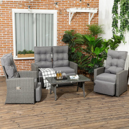 Outsunny 4 Piece Rattan Garden Furniture Set Outdoor Sofa Sectional Set with Glass Top Table for Poolside