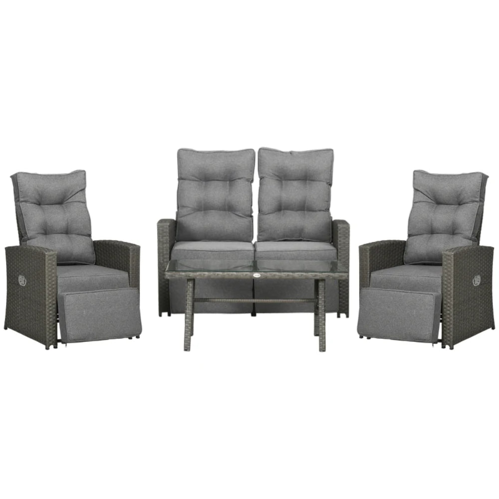 Outsunny 4 Piece Rattan Garden Furniture Set Outdoor Sofa Sectional Set with Glass Top Table for Poolside