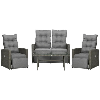 Outsunny 4 Piece Rattan Garden Furniture Set Outdoor Sofa Sectional Set with Glass Top Table for Poolside