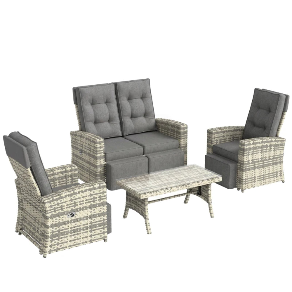 Outsunny 4 Piece Rattan Garden Furniture Set Outdoor Sofa Sectional Set with Glass Top Table for Poolside
