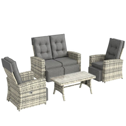 Outsunny 4 Piece Rattan Garden Furniture Set Outdoor Sofa Sectional Set with Glass Top Table for Poolside