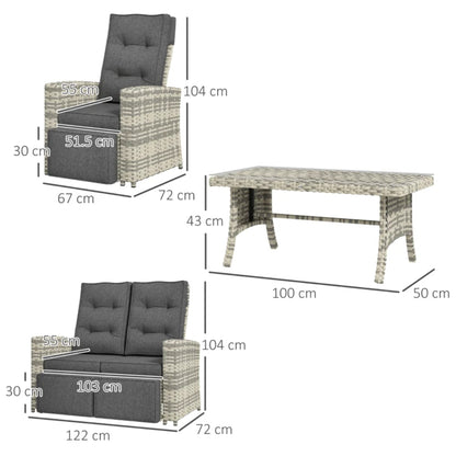 Outsunny 4 Piece Rattan Garden Furniture Set Outdoor Sofa Sectional Set with Glass Top Table for Poolside