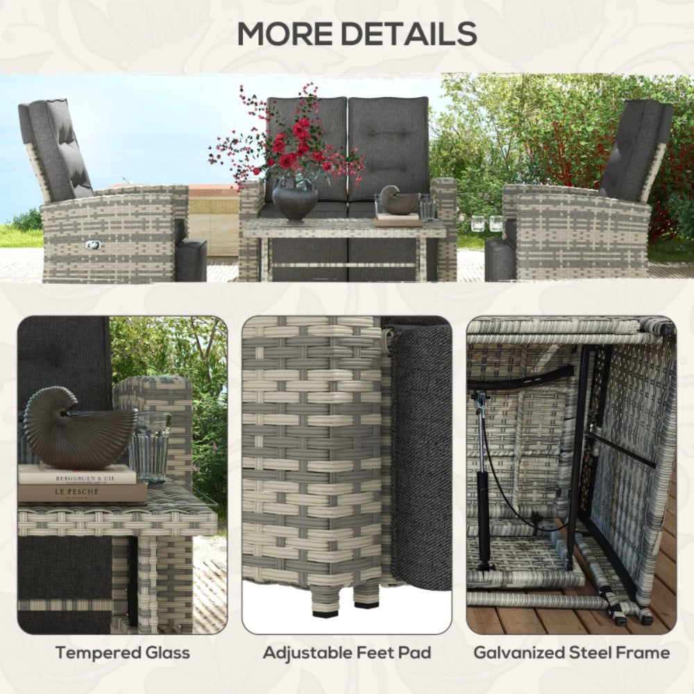 Outsunny 4 Piece Rattan Garden Furniture Set Outdoor Sofa Sectional Set with Glass Top Table for Poolside