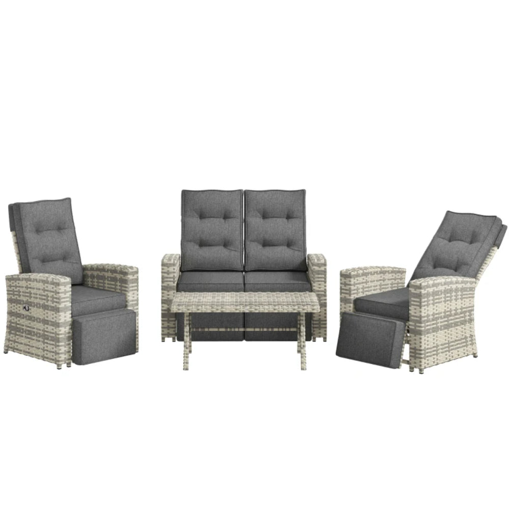 Outsunny 4 Piece Rattan Garden Furniture Set Outdoor Sofa Sectional Set with Glass Top Table for Poolside