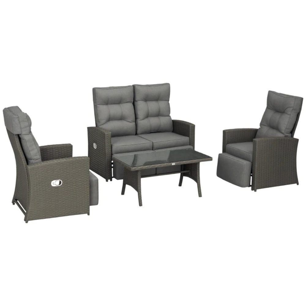 Outsunny 4 Piece Rattan Garden Furniture Set Outdoor Sofa Sectional Set with Glass Top Table for Poolside
