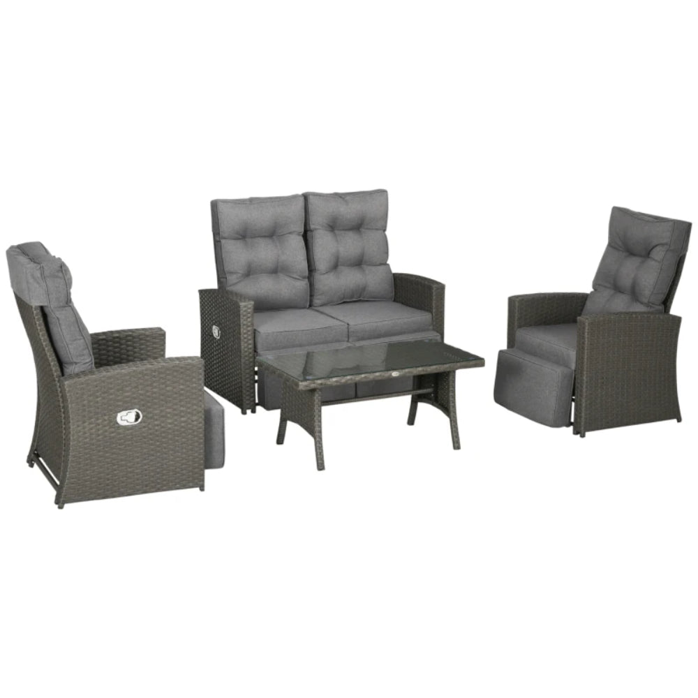 Outsunny 4 Piece Rattan Garden Furniture Set Outdoor Sofa Sectional Set with Glass Top Table for Poolside