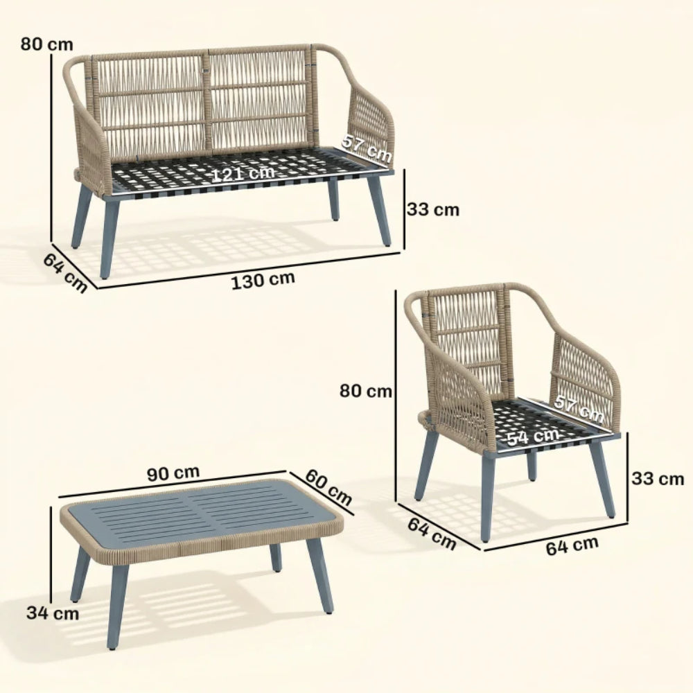 Outsunny 4 Piece Rattan Garden Furniture Set with Loveseat, Armchairs, Wood Table, Wicker Patio Conversation Set
