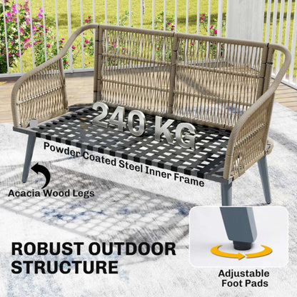 Outsunny 4 Piece Rattan Garden Furniture Set with Loveseat, Armchairs, Wood Table, Wicker Patio Conversation Set