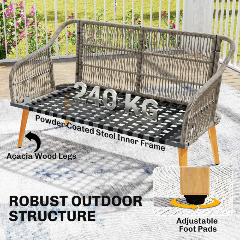 Outsunny 4 Piece Rattan Garden Furniture Set with Loveseat, Armchairs, Wood Table, Wicker Patio Conversation Set