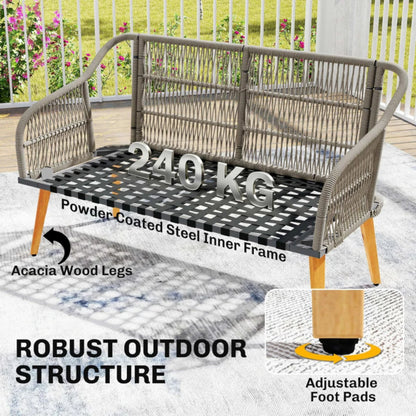 Outsunny 4 Piece Rattan Garden Furniture Set with Loveseat, Armchairs, Wood Table, Wicker Patio Conversation Set
