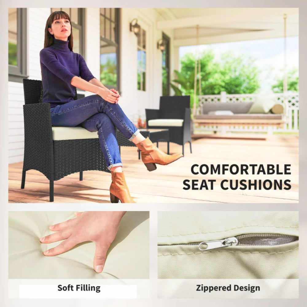 Outsunny 4 Piece Rattan Garden Furniture Sofa Set with Loveseat, Armchairs, Glass-Top Coffee Table and Cushions