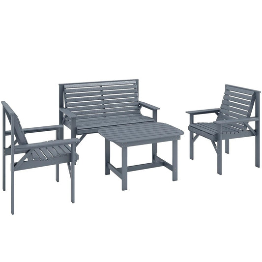 Outsunny 4 Piece Wooden Garden Furniture Set, Outdoor Garden Sofa Set with 2 Armchairs, Loveseat and Coffee Table 
