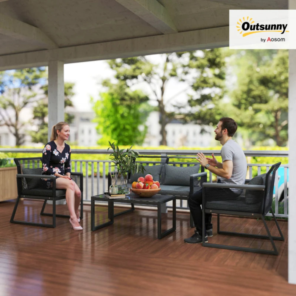 Outsunny 4 Pieces Rattan Garden Furniture Set