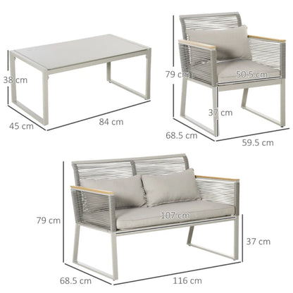 Outsunny 4 Pieces Rattan Garden Furniture Set
