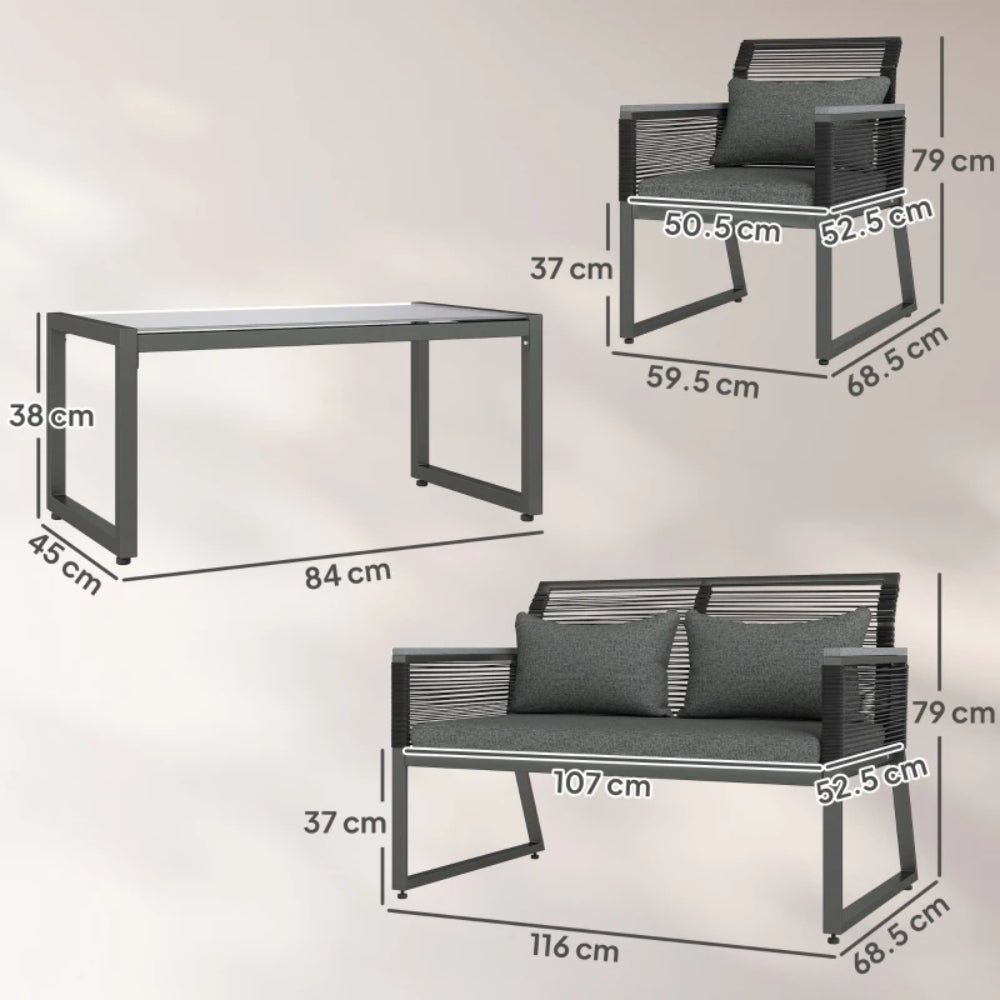 Outsunny 4 Pieces Rattan Garden Furniture Set