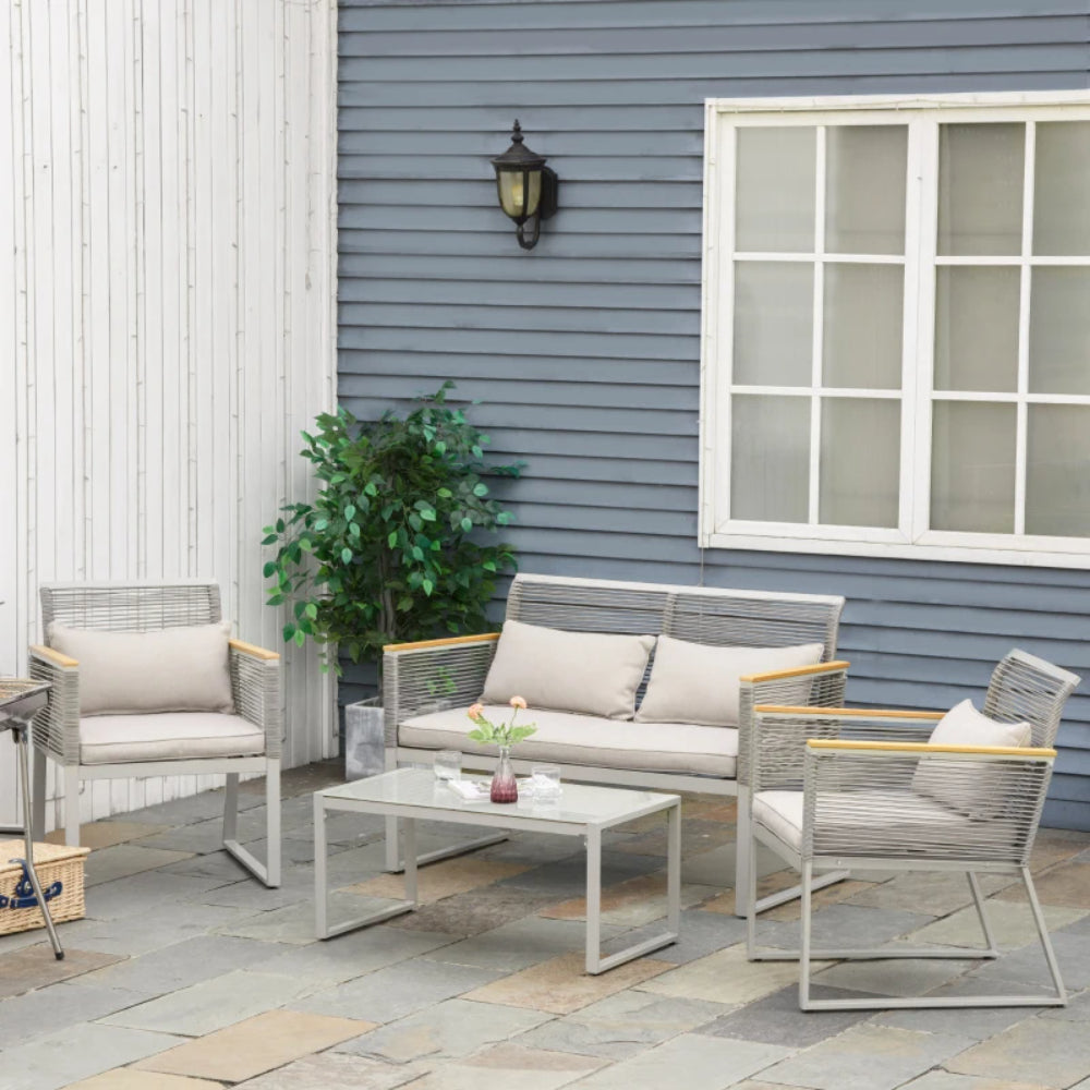 Outsunny 4 Pieces Rattan Garden Furniture Set