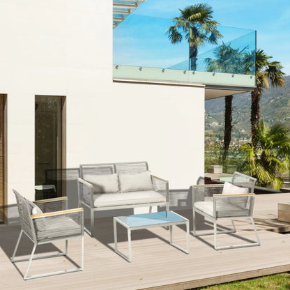 Outsunny 4 Pieces Rattan Garden Furniture Set