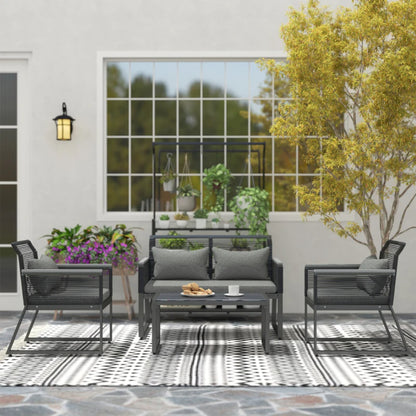 Outsunny 4 Pieces Rattan Garden Furniture Set