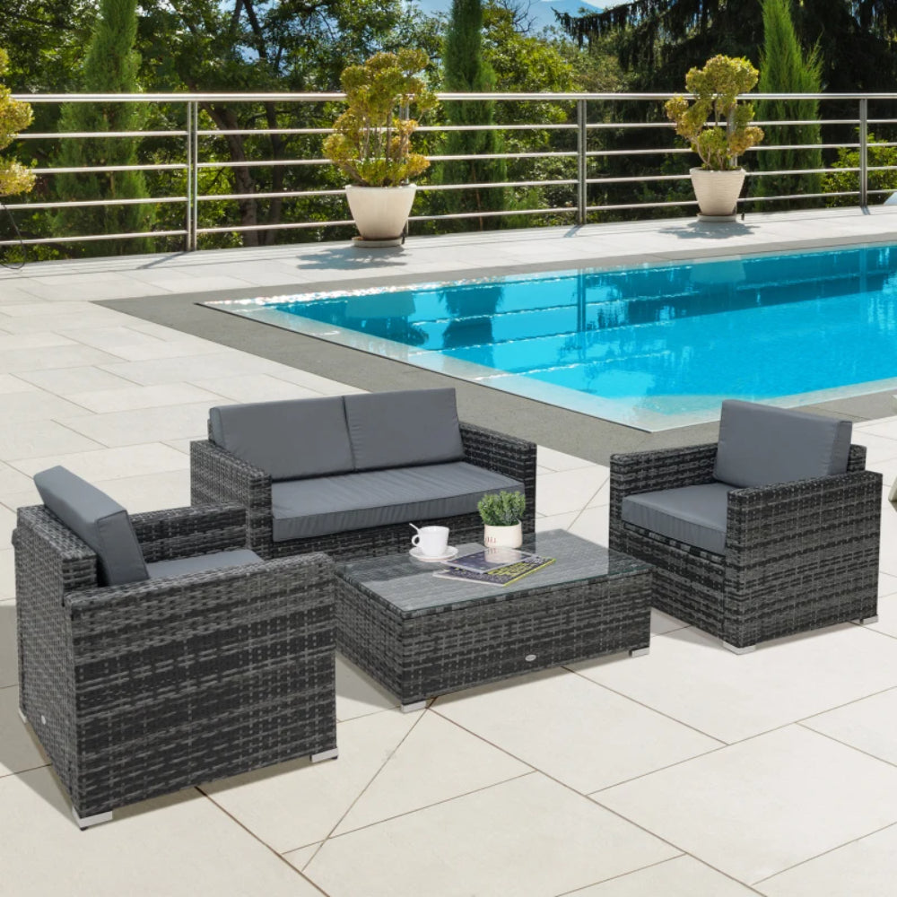 Outsunny 4 Pieces Wicker Steel Rattan Sofa Set Garden Chair Seat Furniture Patio