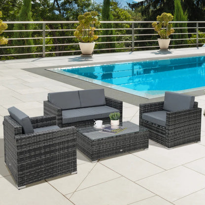 Outsunny 4 Pieces Wicker Steel Rattan Sofa Set Garden Chair Seat Furniture Patio