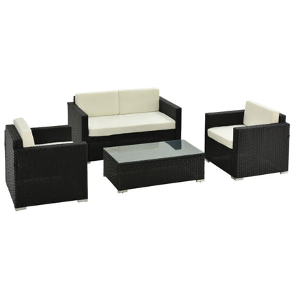 Outsunny 4 Pieces Wicker Steel Rattan Sofa Set Garden Chair Seat Furniture Patio