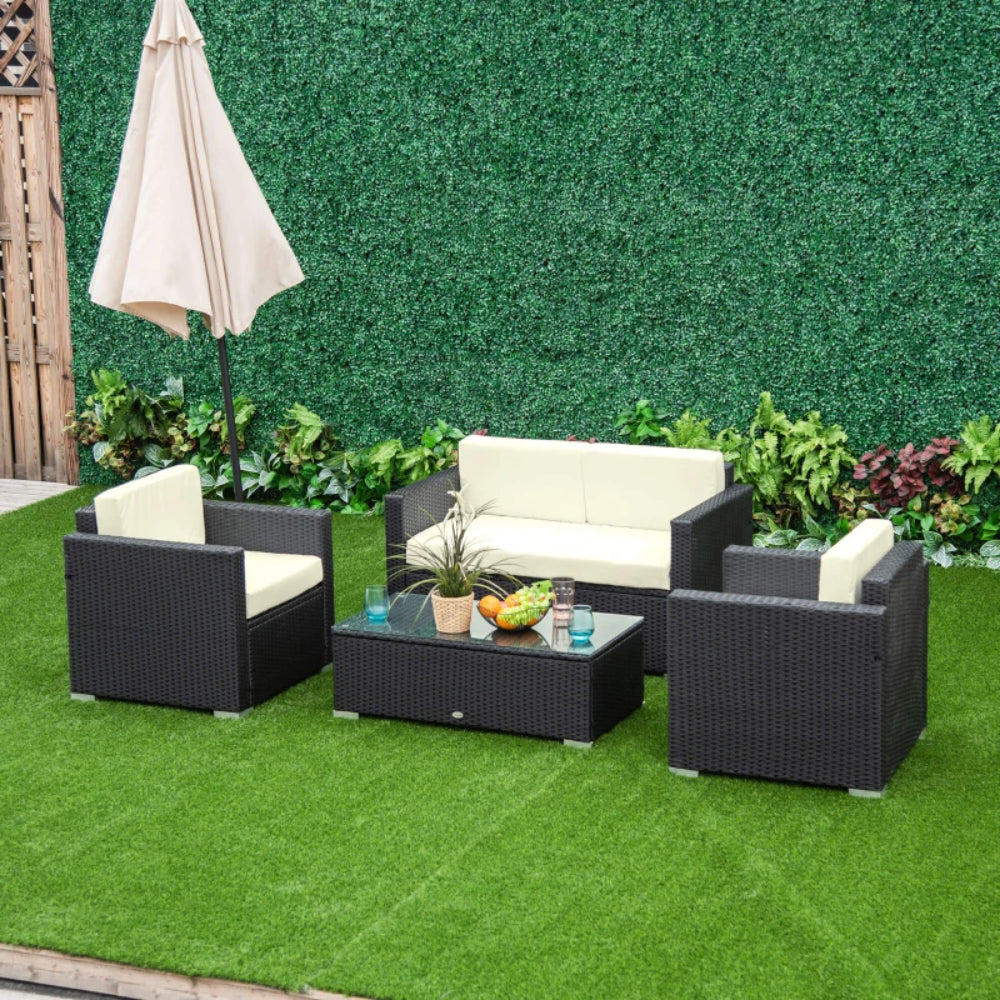 Outsunny 4 Pieces Wicker Steel Rattan Sofa Set Garden Chair Seat Furniture Patio