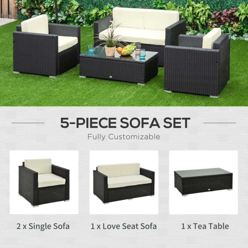Outsunny 4 Pieces Wicker Steel Rattan Sofa Set Garden Chair Seat Furniture Patio