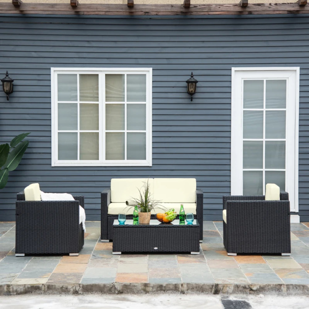 Outsunny 4 Pieces Wicker Steel Rattan Sofa Set Garden Chair Seat Furniture Patio