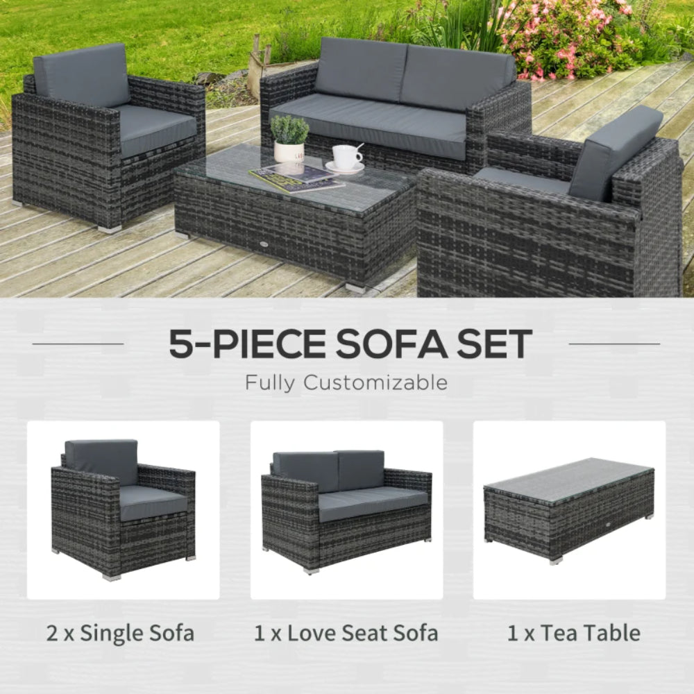 Outsunny 4 Pieces Wicker Steel Rattan Sofa Set Garden Chair Seat Furniture Patio