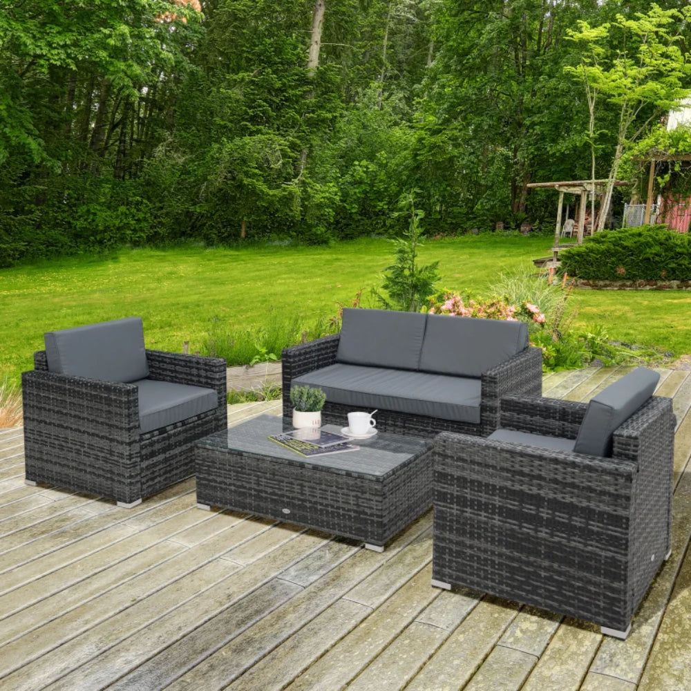 Outsunny 4 Pieces Wicker Steel Rattan Sofa Set Garden Chair Seat Furniture Patio