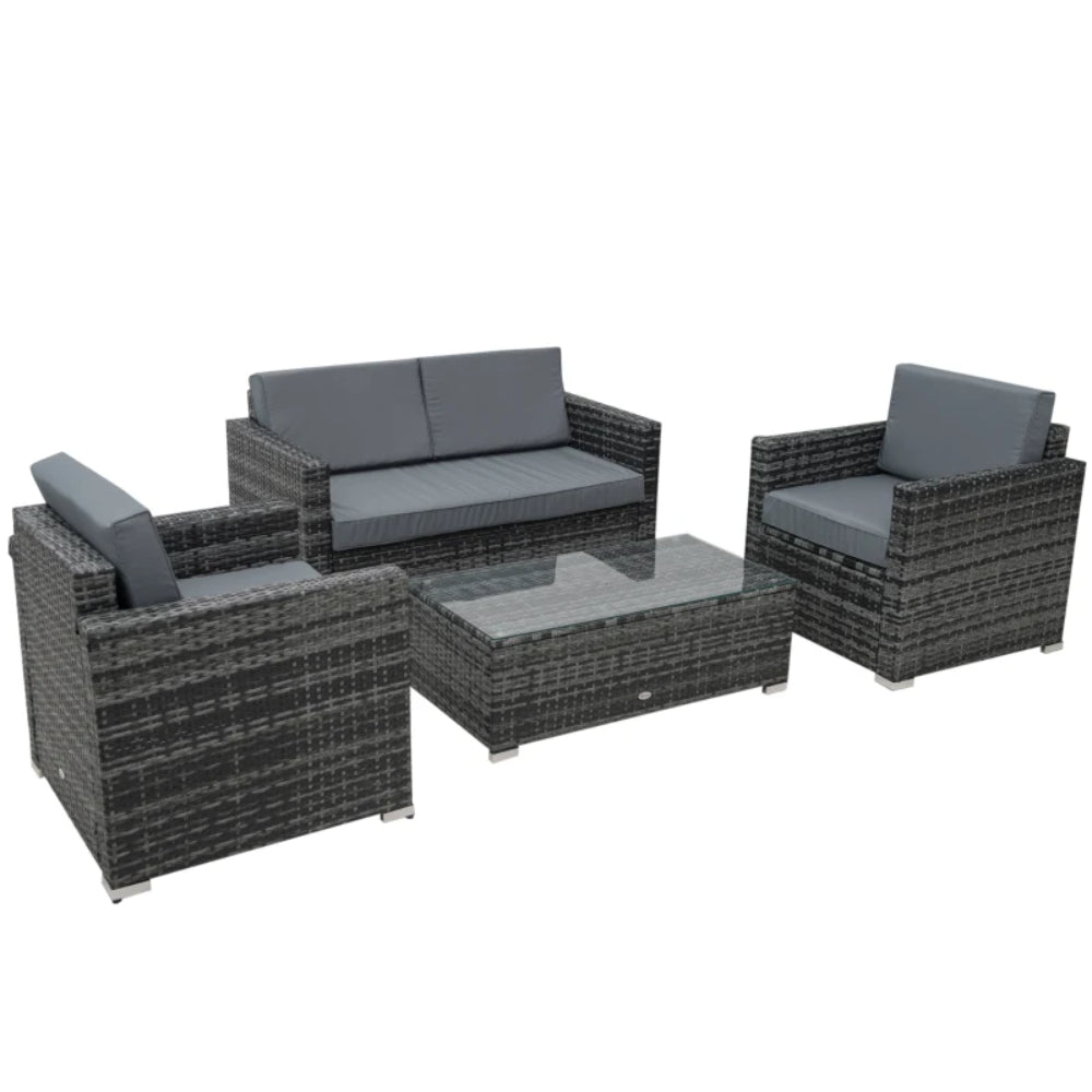 Outsunny 4 Pieces Wicker Steel Rattan Sofa Set Garden Chair Seat Furniture Patio