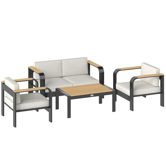 Outsunny 4 Seater Aluminium Garden Furniture Set with Olefin Cushions, Garden Sofa Set, Beige 
