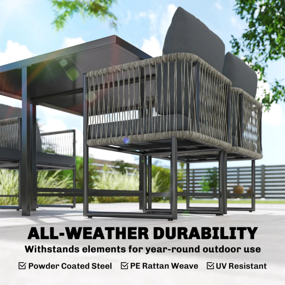 Outsunny 4-Seater Garden Dining Set, Rattan Outdoor Furniture with Space-Saving Chairs and Thick Cushions for Patio Balcony, Black