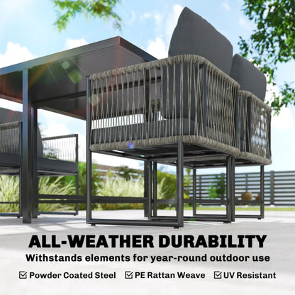 Outsunny 4-Seater Garden Dining Set, Rattan Outdoor Furniture with Space-Saving Chairs and Thick Cushions for Patio Balcony, Black