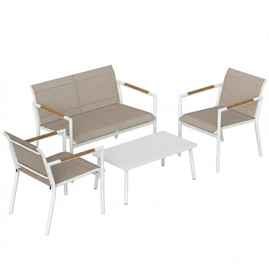 Outsunny 4 Seater Garden Furniture Set with Loveseat, Armchairs, Table, Metal Garden Sofa Set with Breathable Seats 