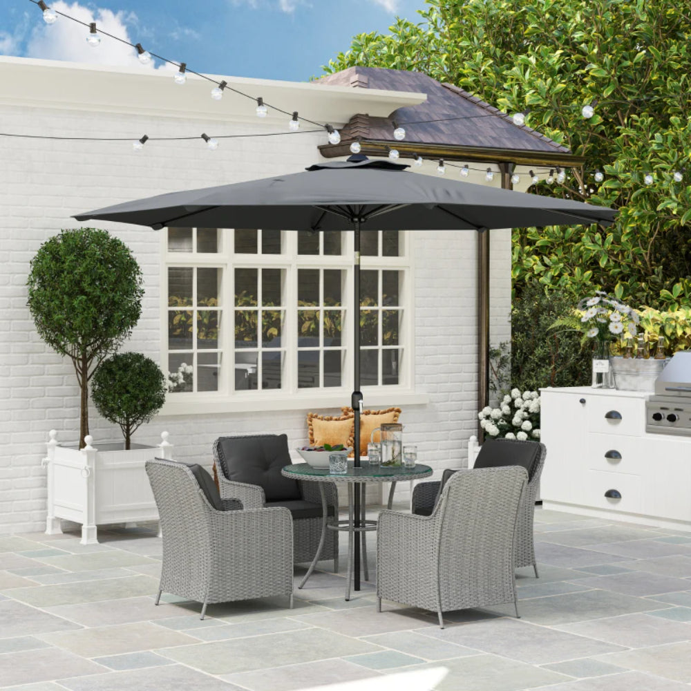 Outsunny 4 Seater Rattan Dining Set with Parasol & Cushions