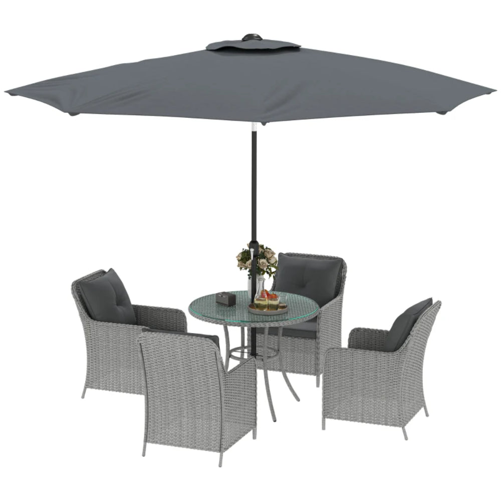 Outsunny 4 Seater Rattan Dining Set with Parasol & Cushions