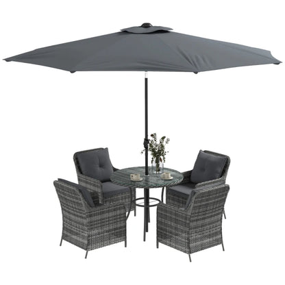 Outsunny 4 Seater Rattan Dining Set with Parasol & Cushions