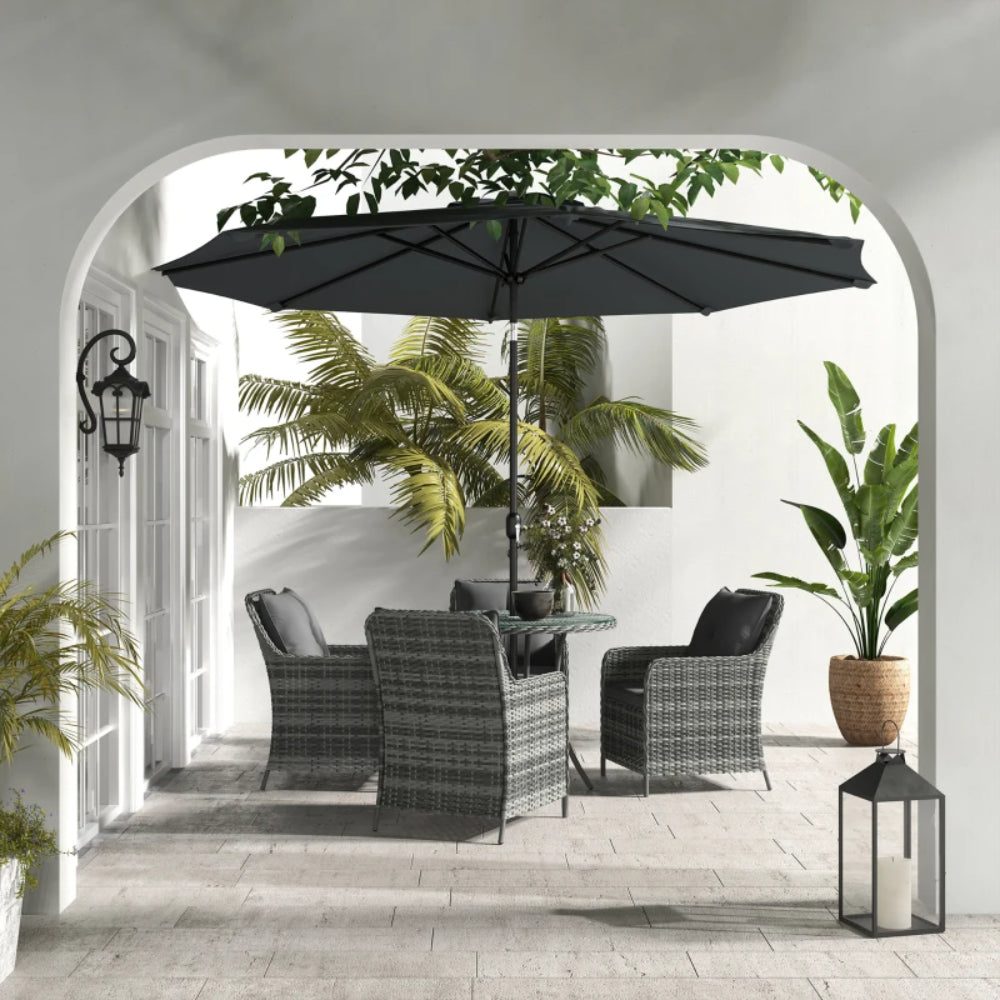Outsunny 4 Seater Rattan Dining Set with Parasol & Cushions
