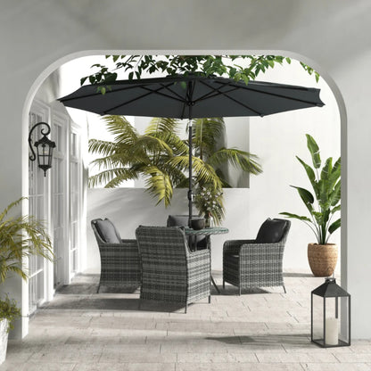 Outsunny 4 Seater Rattan Dining Set with Parasol & Cushions
