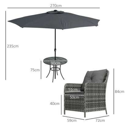 Outsunny 4 Seater Rattan Dining Set with Parasol & Cushions