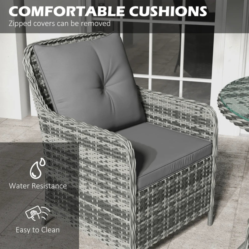 Outsunny 4 Seater Rattan Dining Set with Parasol & Cushions