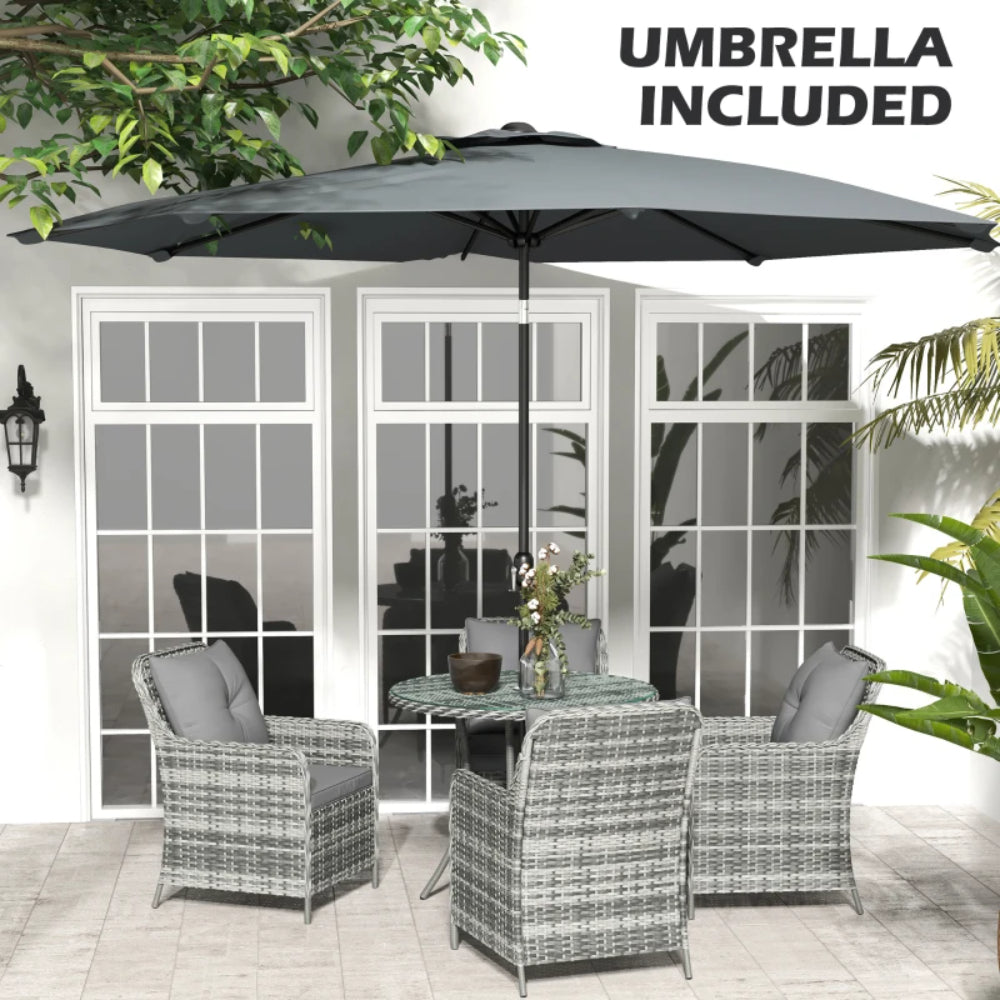 Outsunny 4 Seater Rattan Dining Set with Parasol & Cushions