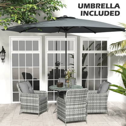 Outsunny 4 Seater Rattan Dining Set with Parasol & Cushions