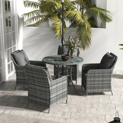 Outsunny 4 Seater Rattan Dining Set with Parasol & Cushions